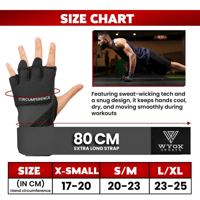 WYOX Gel Boxing Hand Wraps Inner Gloves for Men & Women, 80cm Quick Wrist Straps, Padded Knuckle Protection for Muay Thai Kickboxing, Hand Wraps for Boxing & Martial Arts (Grey, XS) - Image 5